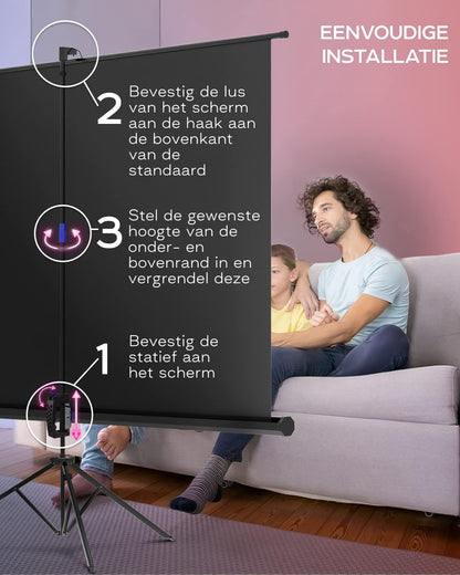 PropVue Projectiescherm met standaard, 100 inch (ca. 254 cm) projectiescherm voor binnen en buiten, voor film- of kantoorpresentatie, instelbaar van 16:9 tot 4:3, HD-premium kreukvrij statiefscherm voor projector