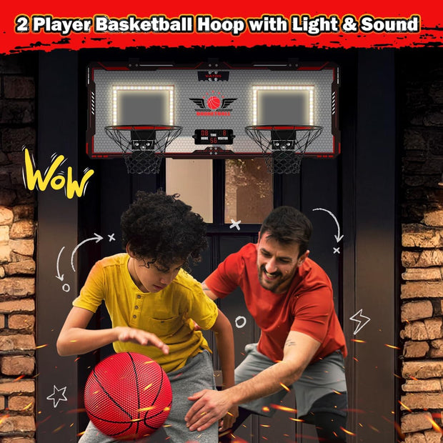 Basketbaal - Elektrisch Basketbalspeelgoed - voor Binnen - met 2 Spelers - displaybord, 4-Ballen - Pomp - Dual Shot - Polycarbonaat - 78 x 29.9 cm - Zwart/Rood