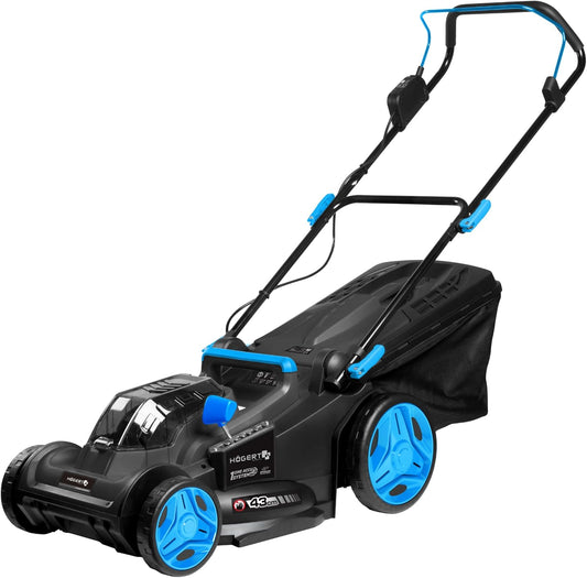 HÖGERT TECHNIK - Accugrasmaaier, 43 cm, 2 x 18 V, borstelloze elektrische grasmaaier met opvangmand, draadloze grasmaaier voor kleine en middelgrote gazons