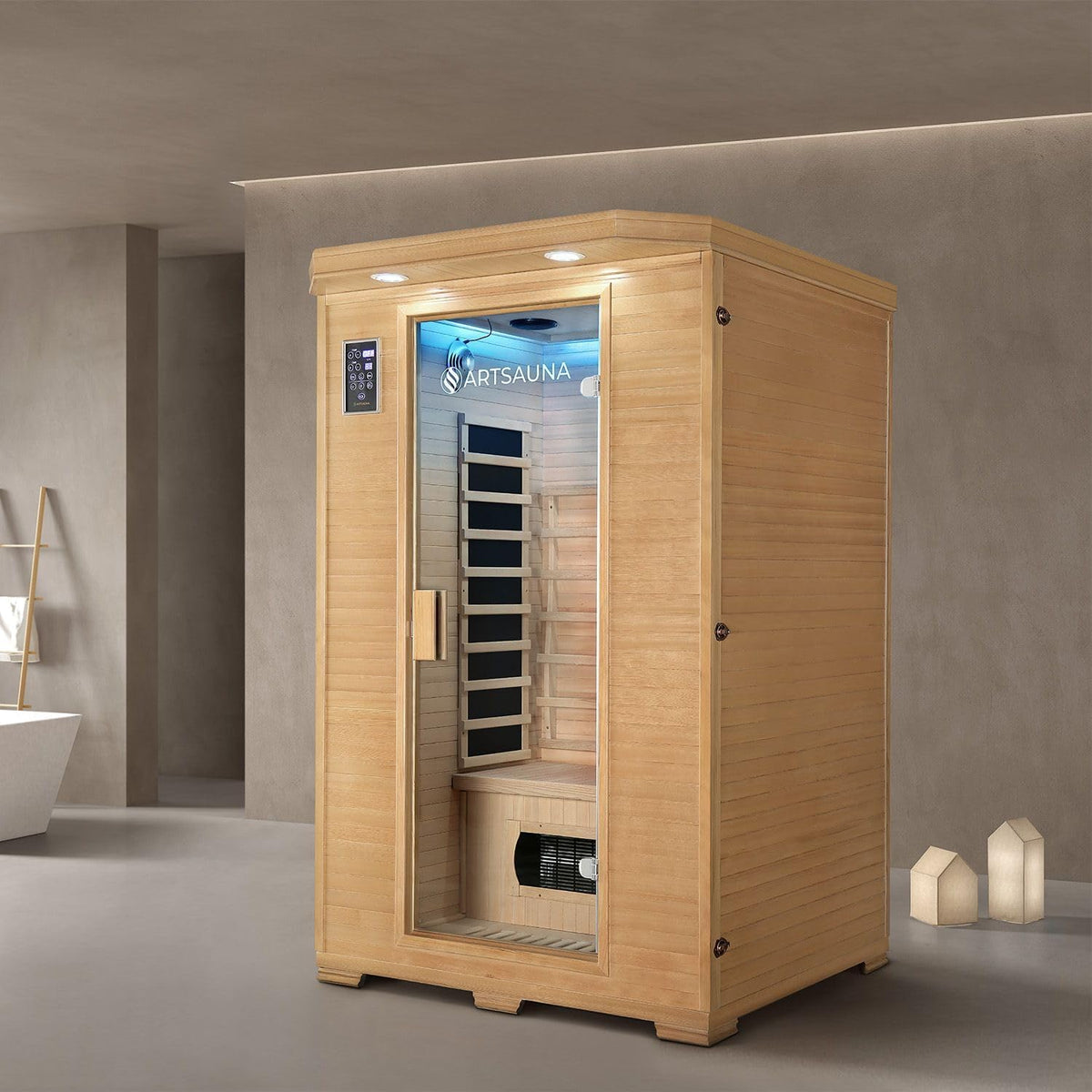 Artsauna Oslo Infrared Cabin with Triplex Heating System for 2 People Hemlock Wood 120 x 100 cm Infrared Sauna Infrared Heat Cabin Sauna - QUORE