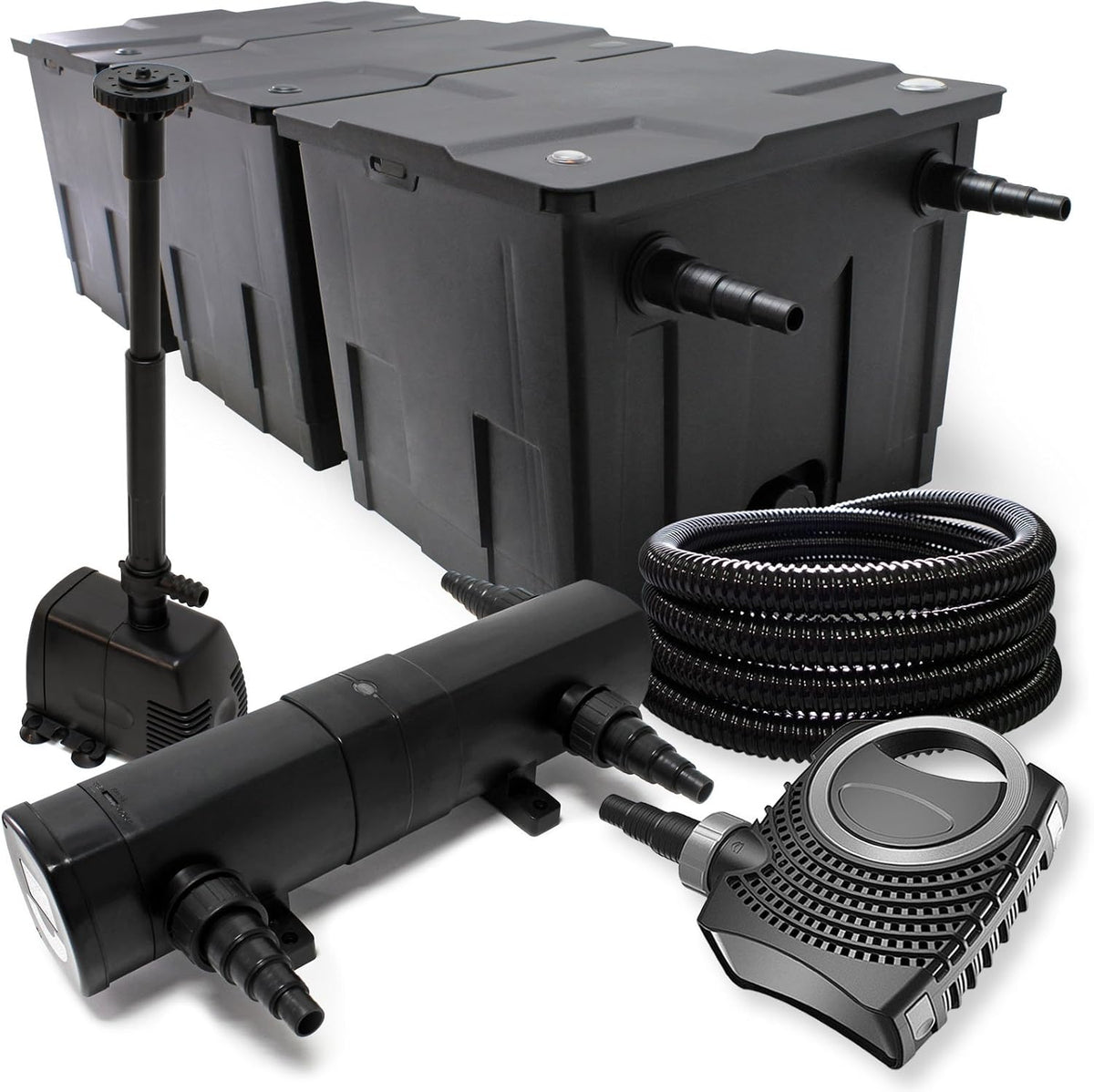Filterset bio-vijverfilter 90.000 l, UVC-vijverzuiveraar 36W, pomp 80W en fonteinpomp