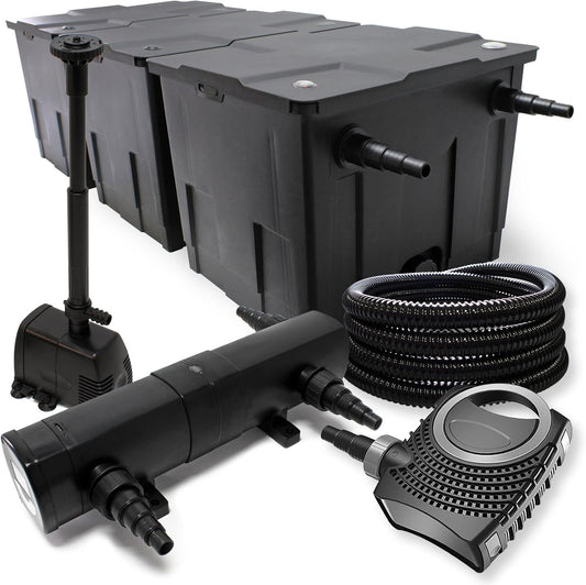 Filterset bio-vijverfilter 90.000 l, UVC-vijverzuiveraar 36W, pomp 80W en fonteinpomp