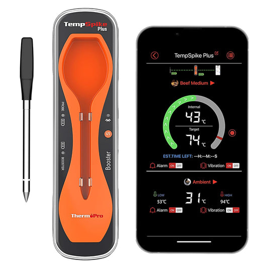 ThermoPro TempSpike Plus Draadloze vleesthermometer met verbeterde ultradunne sonde, 180 m, bluetooth-braadthermometer voor de buitengrill, rookoven, grillthermometer met app voor BBQ en keuken