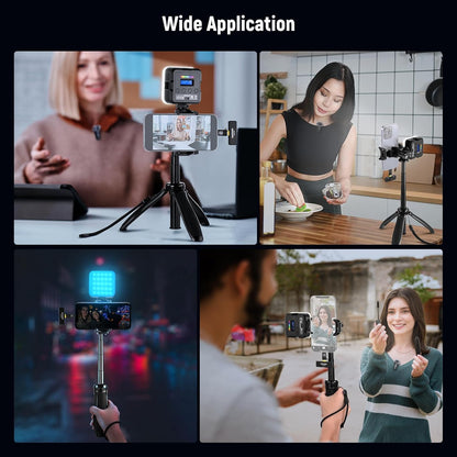 Vlogging kit voor telefoon voor iPhone en Android – Content creator kit – Podcast set – Telefoonstatief – Selfiestick – RGB videolicht 2500K-8500K met 20 effecten – Draadloze lavalier microfoon met ruisonderdrukking en 40 m bereik