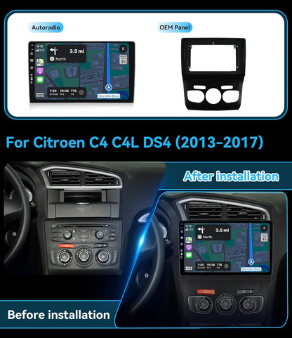 MSD Autoradio Voor Citroen C4 C4L DS4 (2013-2017) | Android 15 GPS Navigation Radio | 4G+64G | CarPlay Android Auto Stuurwiel DAB 4G Dual-Band WiFi DSP Bluetooth 360-CAM | Camera | 2 Din 10.1 Inch
