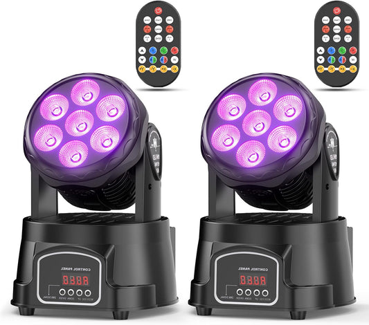 Moving Head Wash LED Podiumlicht – Bewegend Licht – DJ Licht – Discobeleuchtung – RGBW Spot – 2-pack 7x15W LEDs – Draadloze Afstandsbediening – 540° Bewegingsbereik