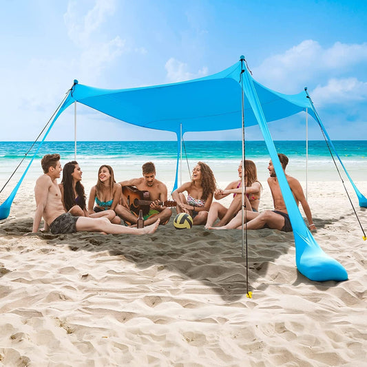 COMMOUDS Beach Tent Beach Tent Portable with 4 Aluminium Poles, 2.1 x 2.1 m, UPF50+, Easy to Set Up Family Shelter for Beach, Camping, Fishing, Outdoors