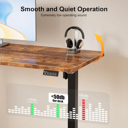 ERGOMAKER Height Adjustable Desk, 140 x 60 cm, Desk, Height Adjustable, Electric with Memory Function, Ergonomic Table, Height Adjustable, Brown - QUORE