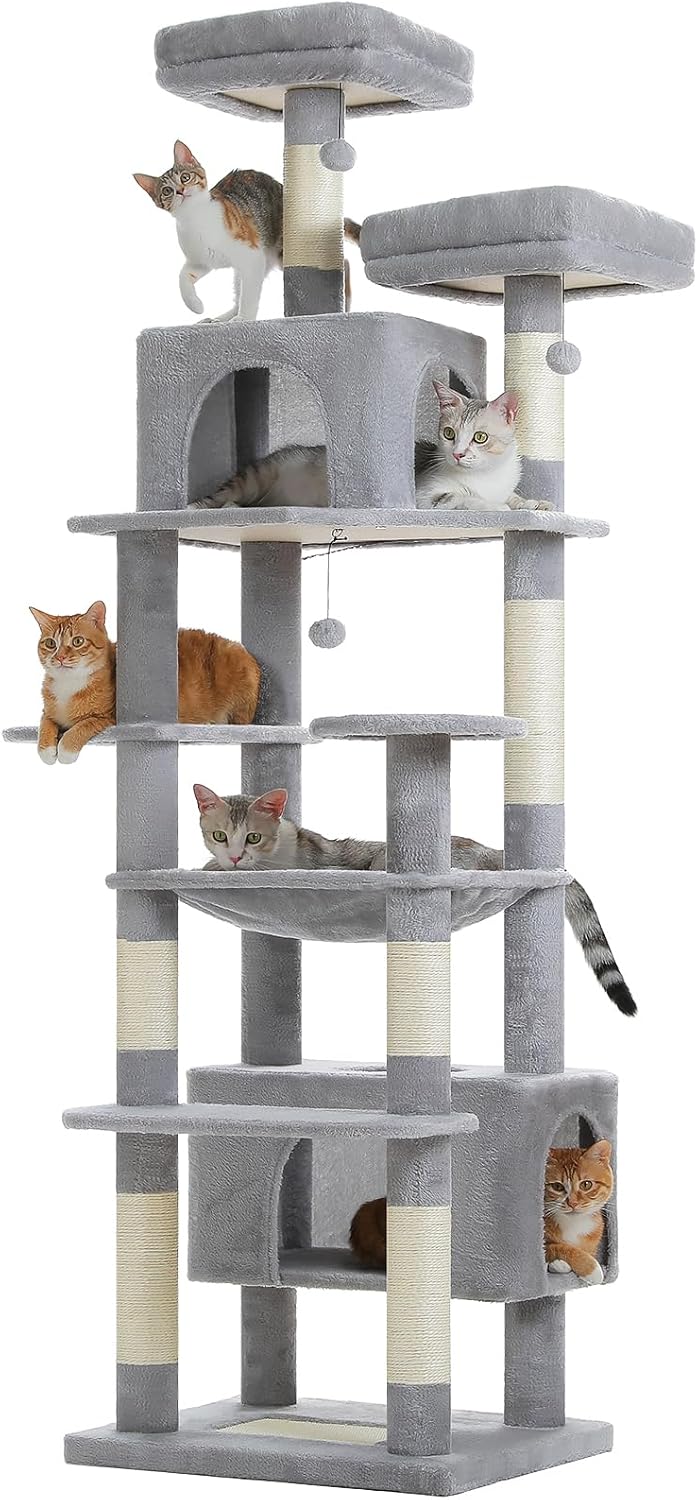 PAWZ Road Heavy Duty Cat Tree for Large Cats, 80 Inch Tall Cat Tower with 2 Perches, 2 Apartments and Spacious Hammock, Large Apartment with 7 Scratching Posts for 20 lb+ Adult Cats, 205 cm - QUORE