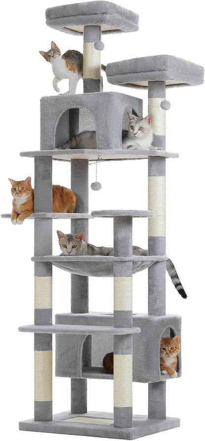 PAWZ Road Heavy Duty Cat Tree for Large Cats, 80 Inch Tall Cat Tower with 2 Perches, 2 Apartments and Spacious Hammock, Large Apartment with 7 Scratching Posts for 20 lb+ Adult Cats, 205 cm - QUORE