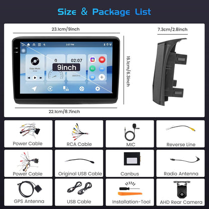 4+64G Autoradio – Multimedia Systeem – Navigatiesysteem – Touchscreen Radio – Draadloze CarPlay – Android 15 OS – 9 Inch In-Cell Scherm – GPS Met Wifi