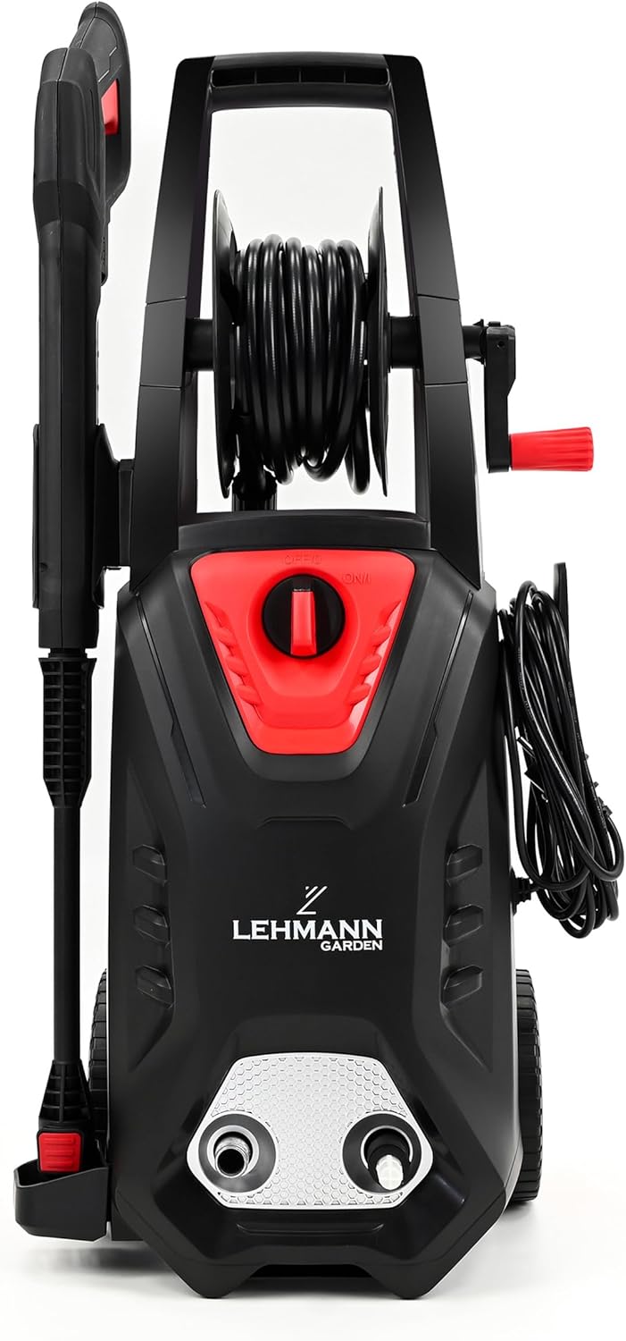 LEHMANN Hudson Hogedrukreiniger met Aluminium Pomp, 1800 W, Max. 220 Bar Druk, 450 l/h Debiet, Accessoireset - Terrasborstel, Schuimer, Velgenborstel, Ideaal voor Terrassen, Tuinen, Auto