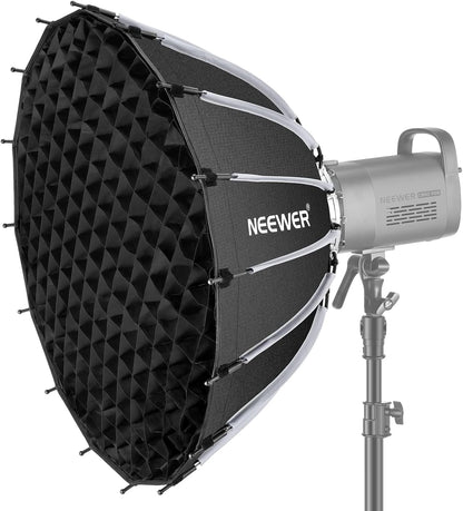 NEEWER 26inch/65cm Parabolic Softbox Quick Set-up Quick Folding, met Diffusers/Honingraat Grid/tas, Compatibel met Aputure 120d Light Dome Godox sl60w NEEWER RGB CB60 en andere Bowens Mount Lights