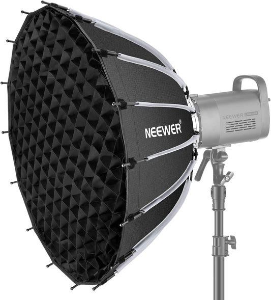 NEEWER 26inch/65cm Parabolic Softbox Quick Set-up Quick Folding, met Diffusers/Honingraat Grid/tas, Compatibel met Aputure 120d Light Dome Godox sl60w NEEWER RGB CB60 en andere Bowens Mount Lights