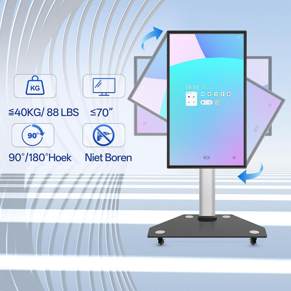 JAV Smart Board Stand Mobiele Interactief Whiteboard Standaard voor 32-55 inch Draaibaar Touch Screen Hoogte Verstelbaar met 360 ° Slotwiel Ideaal voor Klaslokaal Kantoor