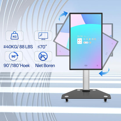 JAV Smart Board Stand Mobiele Interactief Whiteboard Standaard voor 32-55 inch Draaibaar Touch Screen Hoogte Verstelbaar met 360 ° Slotwiel Ideaal voor Klaslokaal Kantoor