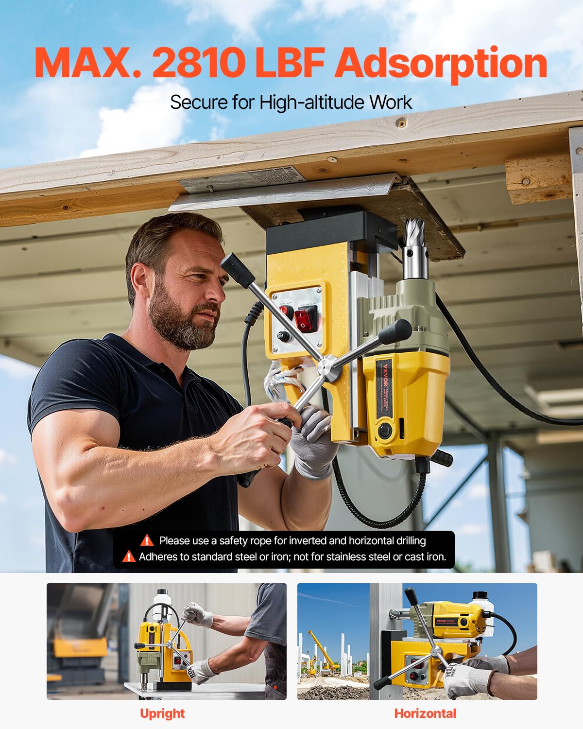 VEVOR Portable Electric Column Drilling Machine, 1400 W Motor, 40 mm Drill Diameter, with 11 Core Drilling Points, Speed of 800 RPM, Metal Drilling Machine
