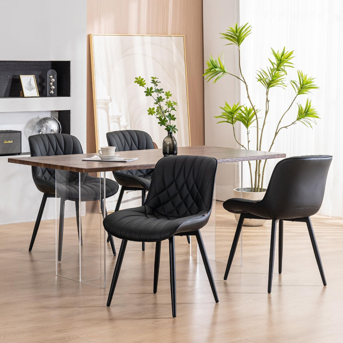 YOUNIKE Dining Room Chairs Set of 2 Faux Leather Comfortable Upholstered Chair with Metal Legs Dining Room Chairs Living Room Chair with Backrest - QUORE
