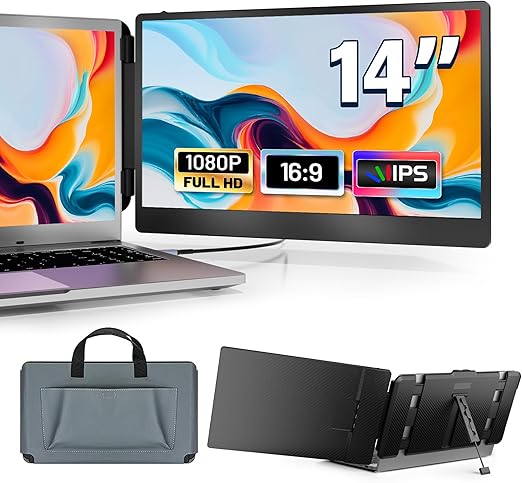 14" Laptop Monitor Extender – Externe Monitor – Schermvergroter – Tweede Scherm – Draagbare Monitor – Full HD 1080p IPS – Plug & Play HDMI/USB-C