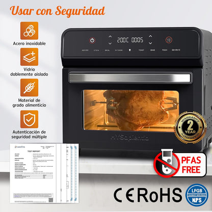 HYSapientia® 24L heteluchtfriteuse XXL, mini-oven met convectie 1800 W, mini-oven mini-oven met digitaal led-touchscreen, heteluchtoven 8 programma's, pizzaoven, airfryer XXL