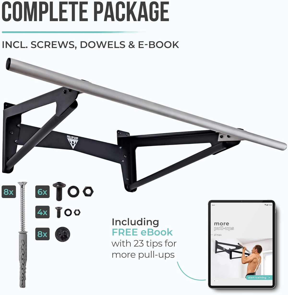 PULLUP & DIP - Muscle Up Pull-Up Bar for Wall – Outdoor & Indoor | Calisthenics | Stainless Steel Weatherproof Pull-Up Bar for Front Lever, Back Lever & Home Gym - QUORE