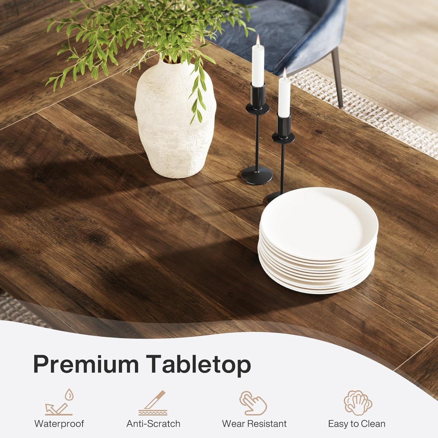 Lailang 180cm Eettafel, Eetkamertafel Rechthoekige, Industrial Dining Table, Houten Eettafel, Dining Table For 6 8, Large Dining Room Table, 180 x 80 x 76 cm, Rustic Brown