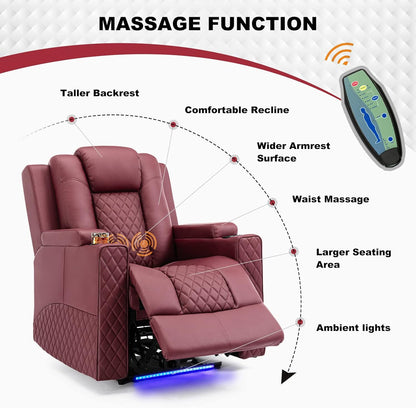 Relaxfauteuil – Relaxstoel – Fauteuil – Elektrische Stoel – TV Stoel – Verstelbaar Elektrisch – Met LED Verlichting – Rood Kunstleer
