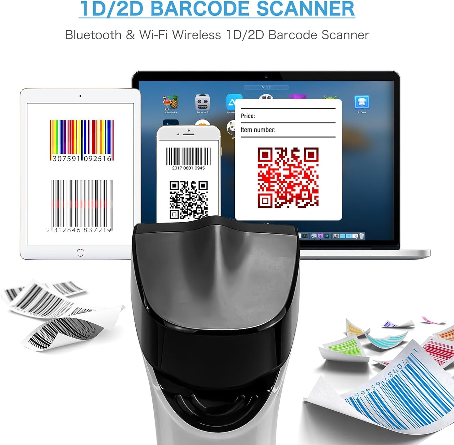 NETUM Wireless Wi-Fi 2D Barcode Scanner Connect with TCP UDP Network Protocols, Hands Free Automatic Sensing Bar Code Reader 1D 2D QR pdf417 Scan Gun Suitable for inventory, POS industry - DS2800