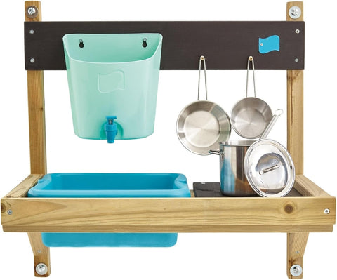 Modderkeuken - Buitenkeuken Kind - Speelkeuken Tuin - Keuken Speelset - met Waterpan - Tuin Gootsteen - Keuken Accessoires - voor Jongens - Meisjes 3 jaar en ouder - Hout - 31 x 55 x 56 cm - Houten/Blauw