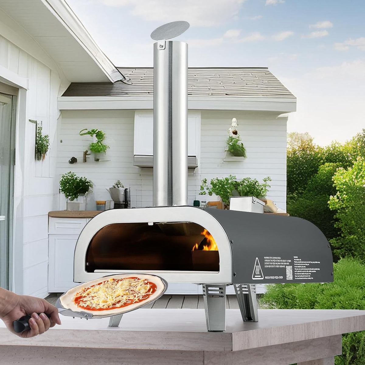 VEVOR Outdoor Pizza Oven, 30cm Wood Fired Pizza Ovens Pellet Pizza Stove with Thermometer, Portable Pizza Maker for Outdoor Backyard Patio Camping Pizza Stone Carry Bag Shovel Black - QUORE