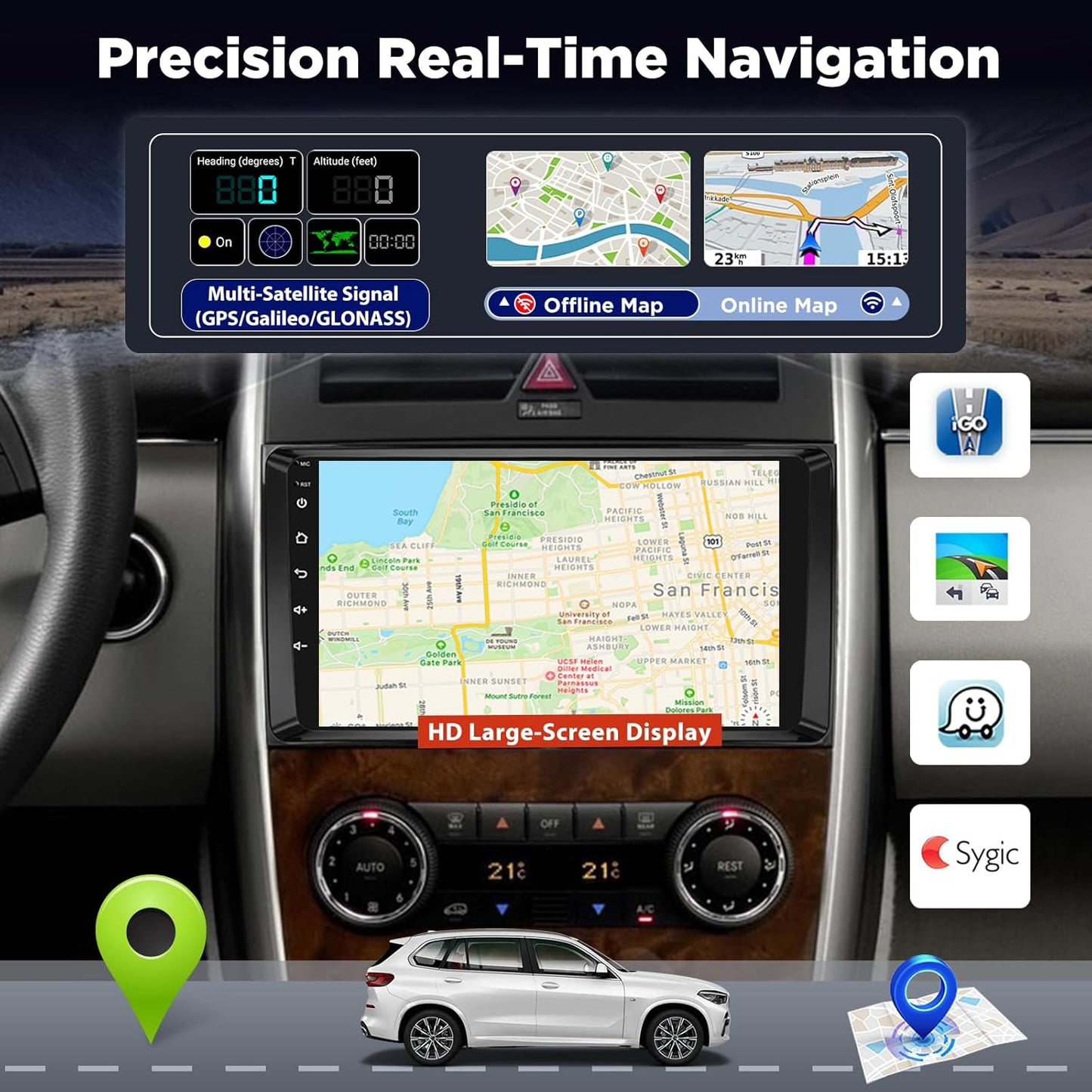 Android Autoradio voor Mercedes Benz A/B/V Klasse & Sprinter W169 W245 B200 Vito Viano, Draadloze CarPlay Android Auto, GPS WiFi, DSP, Plug & Play Radio + Achteruitrijcamera