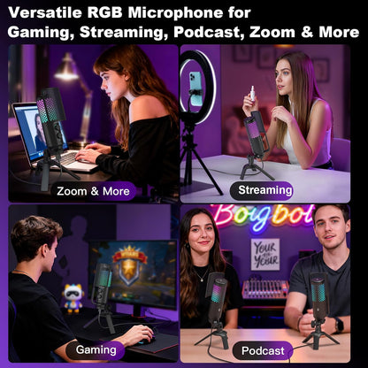 USB-Microfoon – Condensatormicrofoon – Gamingmicrofoon – Podcastmicrofoon – Streamingmicrofoon – RGB-Verlichting – Tap-To-Mute