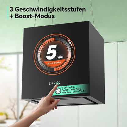 SNDOAS Afzuigkap, 40 cm, zwart, 800 m³/uur, A+, energie-efficiëntie, 3 snelheden, met boost-ledverlichting