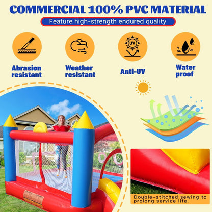 PVC springkasteel met ventilator, trampoline, glijbaan, veiligheidsnet, dit springkasteel is gemaakt van pvc, geschikt voor thuis, buiten, kleuterschool of commercieel (afmetingen: 365 x 283 x