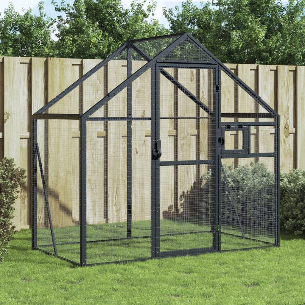 Volière – Vogelvolière – Buitenren – Vogelkooi – Kippenhok – Aluminium Frame – Afsluitbare Deur en Raam – Ruim 179x100x185 cm – Antraciet