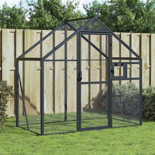 Volière – Vogelvolière – Buitenren – Vogelkooi – Kippenhok – Aluminium Frame – Afsluitbare Deur en Raam – Ruim 179x100x185 cm – Antraciet