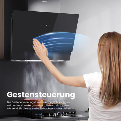 Afzuigkap 60 Cm Zwart – Wandafzuigkap – Schouwafzuigkap – Dampkap – Wasemkap – 650 M³/U – 4 Snelheden En Gebarenbediening