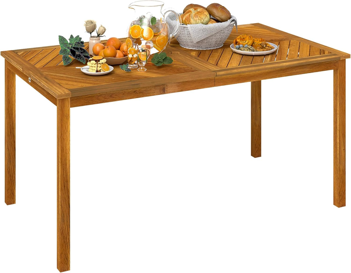 Outsunny Gartentisch klappbar 150x85cm, Wetterfest Balkontisch aus Holz, 6 Persons Klapptisch mit Schirmloch, Lamellendesign Esstisch Outdoor, Beistelltischisch, Terrassentisch für Garten Balcony Teak - QUORE