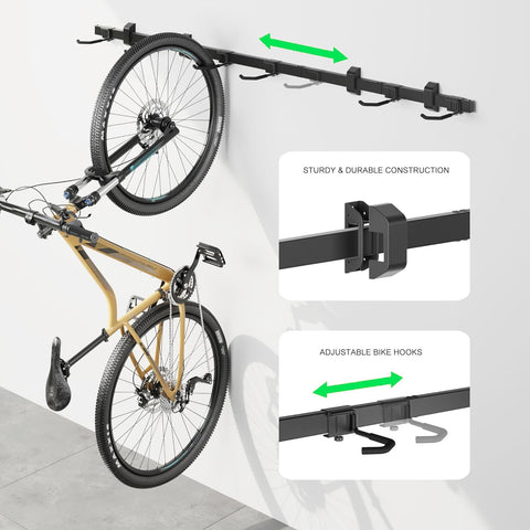 Fietsenrek - Fietsstandaard - Fietshouder - Fietshaak - voor 6 Fietsen  - Verstelbare Haken - Organisatieoplossing - voor Thuis - Garage - 160 x 18 x 10.5 cm -  Zwart