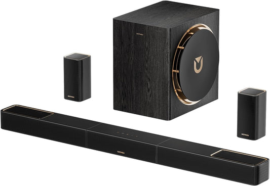 ULTIMEA Skywave X50 5.1.4 Professionele soundbar met Dolby Atmos, 760 W surround sound systeem met 8 inch subwoofer en 2 draadloze achterluidsprekers, GaN-versterker, 4K HDR-pass-through, HDMI eARC