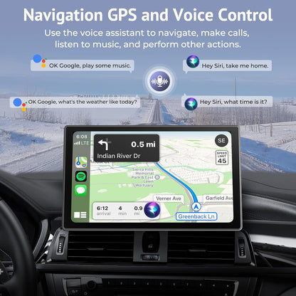CarPlay Draagbaar autoscherm, IPS HD, 9 inch, draadloos CarPlay en Android Auto Touchscreen met SuperLink camera, 4K achteruitrijcamera, 1080p gesp opname