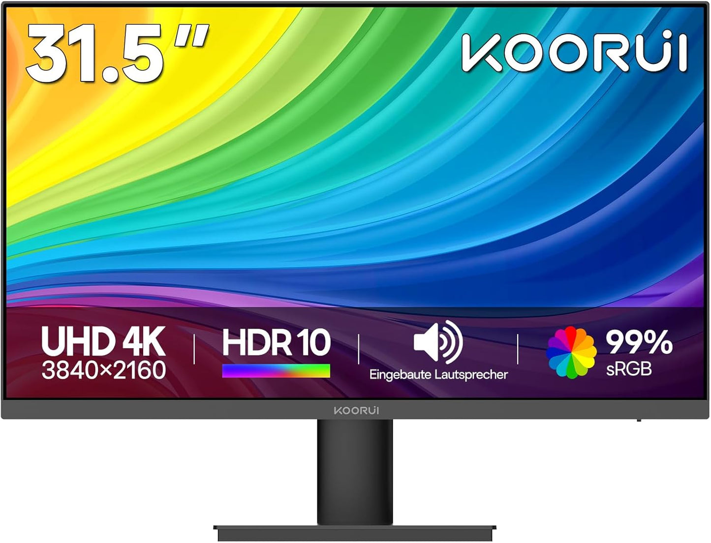KOORUI 32 Zoll Monitor,4K UHD 3840×2160 PC Monitor,VA,60Hz,99% sRGB,HDR10,Adaptive Sync,Integrierte Lautsprecher,2×HDMI 2.0 & DP 1.4,VESA 100×100 - QUORE