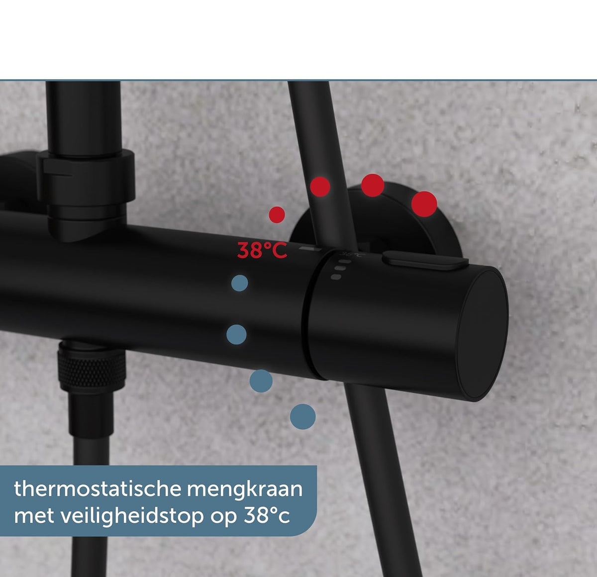 Douche Systeem – Douche Set – Douchekolom – Regendouche – Thermostaatkraan – Mat Zwart – Regendouchekop 25 cm – Verstelbare Handdouche