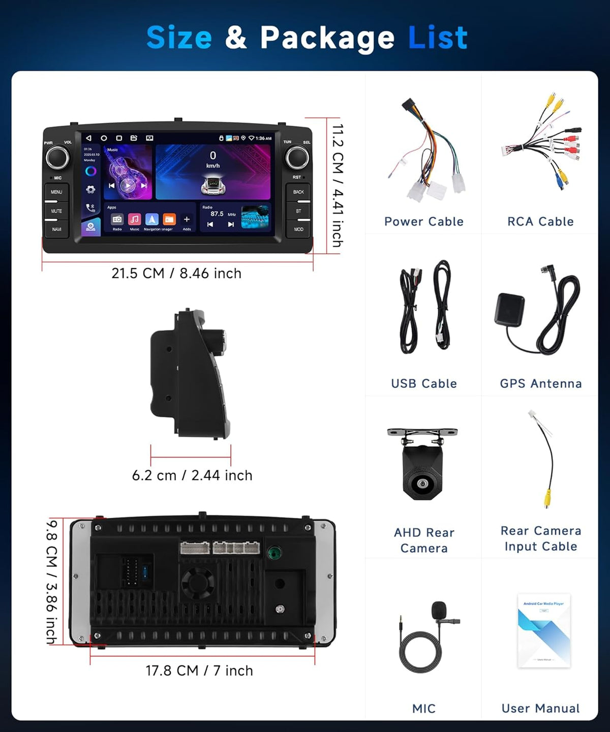 4G+64G Autoradio Android 15 für Toyota Corolla E120 2000-2007/E130 2004-2007/Altis E120 2000-2006/BYD F3 2006-2013,7'' HD Touchscreen mit Carplay Android Auto GPS Wi-Fi Bluetooth FM RDS Kamera