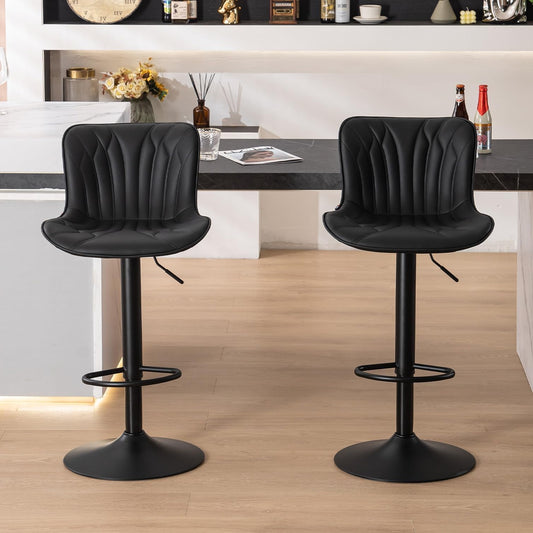 YOUNIKE Bar Stools, Set of 2 Rotating Height Adjustment, Bar Chair, Faux Leather, Cover, Bar Chairs, Counter Stool, Modern Bar Stools, Kitchen Stool with High Back, Black - QUORE