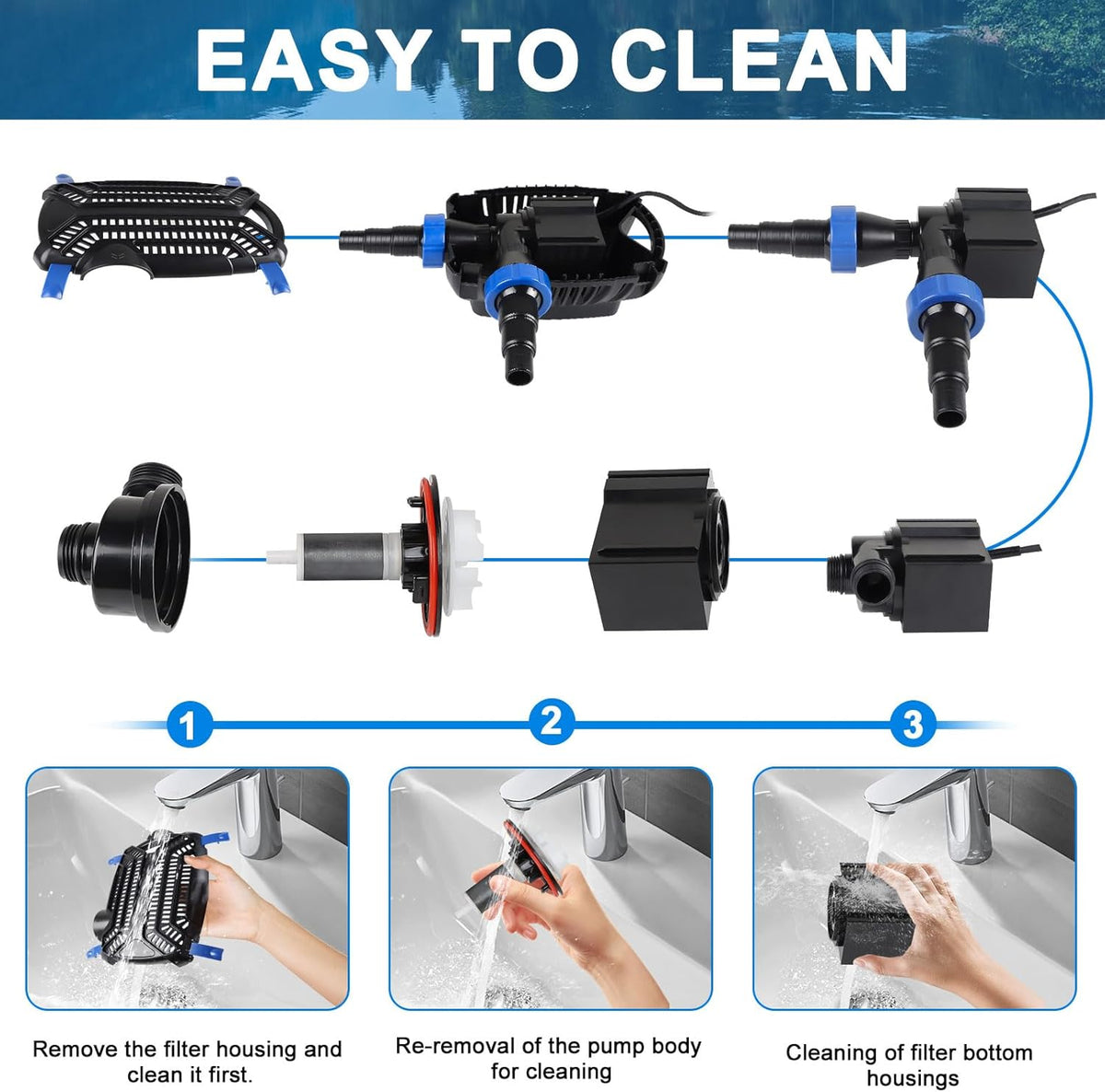 Super ECO stofpomp 70 W max. 8000L/H pomp voor buiten, fontein, aquarium, dompelpomp, waterpomp, waterpomp met filter en kabel, 10 m spaarpomp voor zwembad beek zwembad