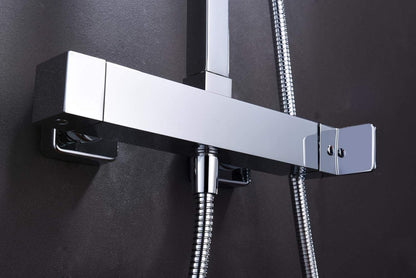 Verstelbare Douche-Rail – Douche-Stang – Regendouche – Douchekop – Handdouche – Vierkante 20 cm Douchekop – Verstelbare Lengte 87-133 cm – Messing Met Chroomafwerking