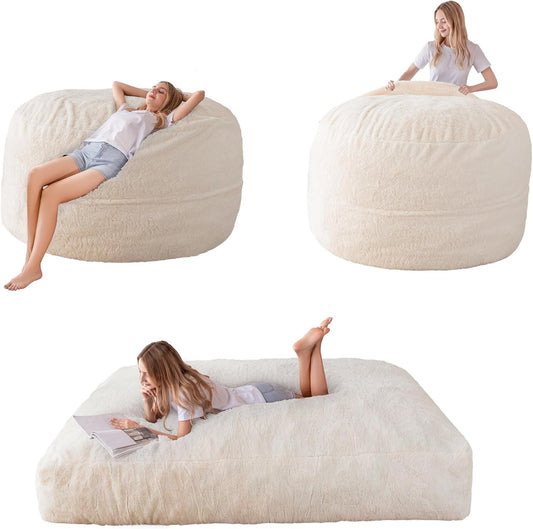 MAXYOYO Bean Bag Bed - Convertible from Bean Bag Chair to Bed - Foam Sofa with Fluffy Cover and Soft Filling for Adults, Teenagers, Guests (Beige, 150 x 200 cm)