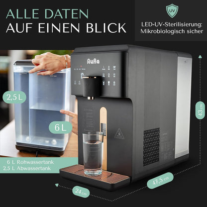 AuRa Osmosis Plant Drinking Water [6L] - Pure Water Filter Hot Water Dispenser & Hydrogen Water Dispenser, Reverse Osmosis System with Tank | Osmosis Water Dispenser for Home or - QUORE