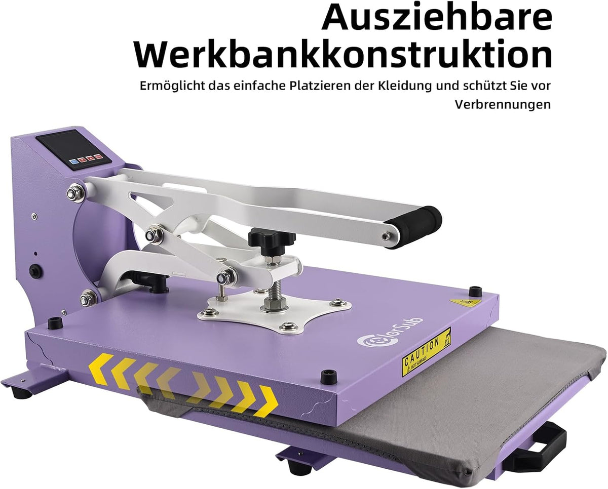 ColorSub Warmstempelmachine, digitale hittepers, 38 x 38 cm, sublimatiepers, teflon warmtepers, T-shirt, kleding, transfertas, 1600 W